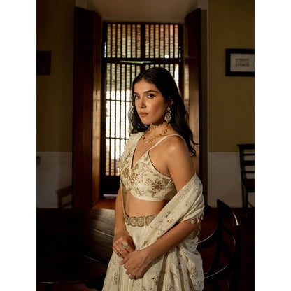 Paulmi & Harsh Ivory Self Woven Jacket (Set of 4)