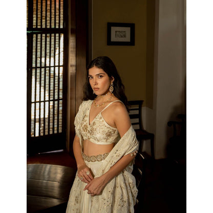 Paulmi & Harsh Ivory Self Woven Jacket (Set of 4)