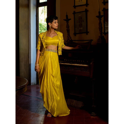 Paulmi & Harsh Refreshing Yellow Self Woven Jacket (Set of 4)