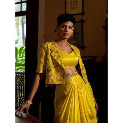 Paulmi & Harsh Refreshing Yellow Self Woven Jacket (Set of 4)