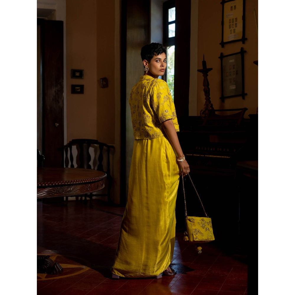 Paulmi & Harsh Refreshing Yellow Self Woven Jacket (Set of 4)