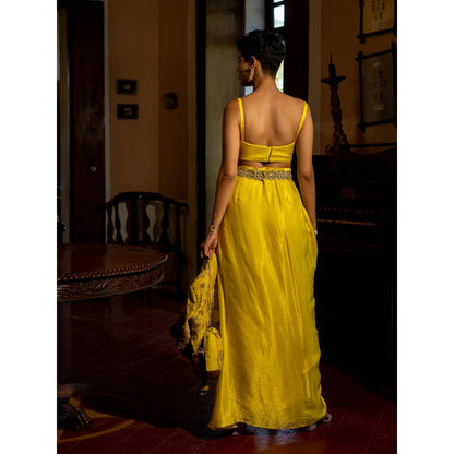 Paulmi & Harsh Refreshing Yellow Self Woven Jacket (Set of 4)