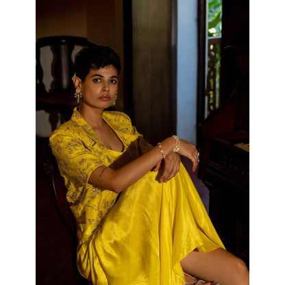 Paulmi & Harsh Refreshing Yellow Self Woven Jacket (Set of 4)