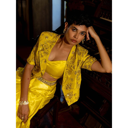 Paulmi & Harsh Refreshing Yellow Self Woven Jacket (Set of 4)