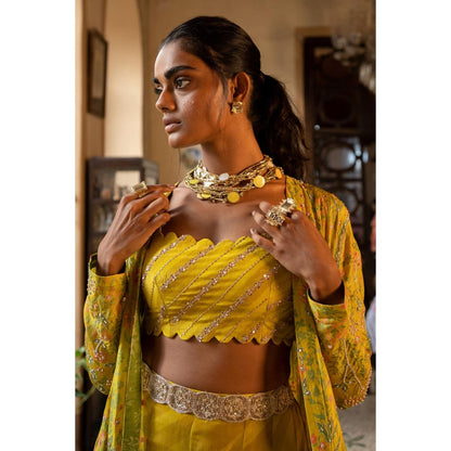 Paulmi & Harsh Neha Sharma In The Yami Lime Yellow Lehenga & Blouse and Palazzo With Jacket