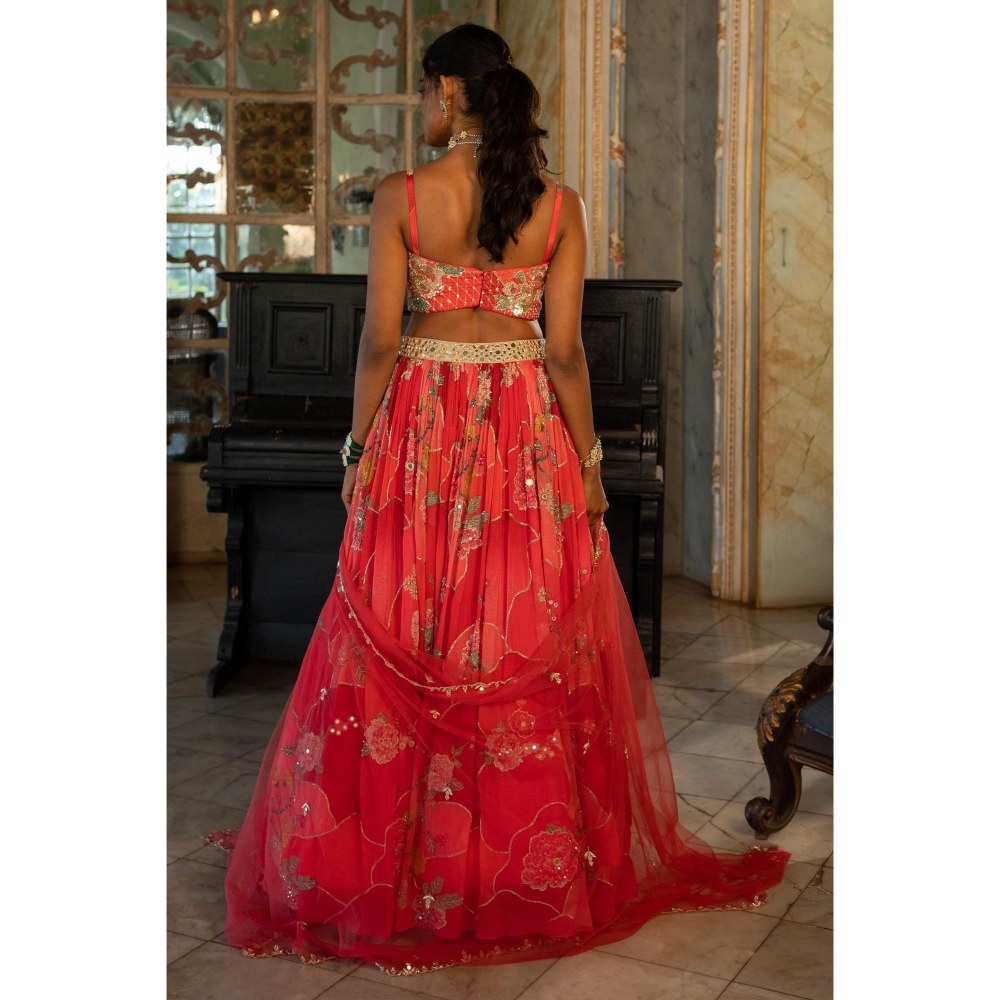 Paulmi & Harsh Alena Georgette Red Lehenga and Blouse With Dupatta
