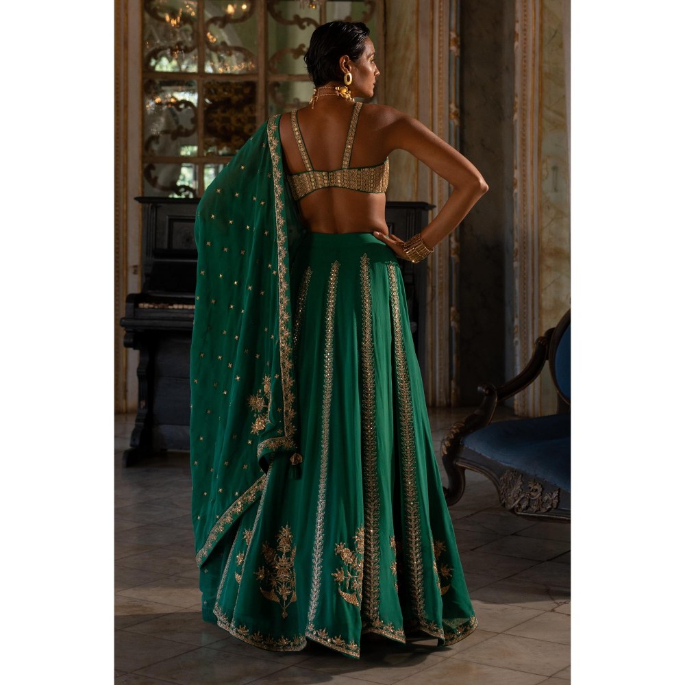 Paulmi & Harsh Zariya Organza Green Lehenga and Blouse With Dupatta