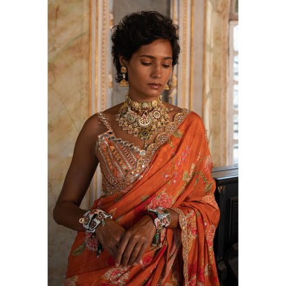 Paulmi & Harsh Inaara Sharara Embellished Rust Saree with Stitched Blouse