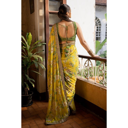 Paulmi & Harsh Trisha Krishnan Embellished Predraped Yellow Saree with Stitched Blouse