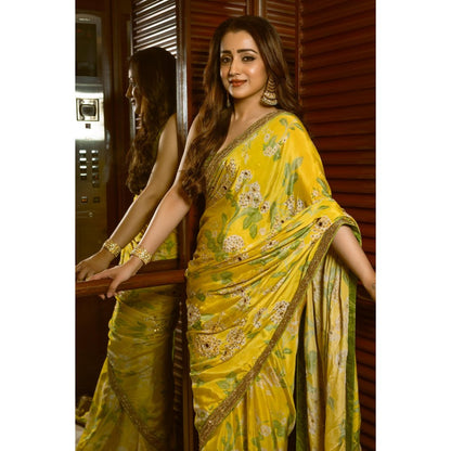 Paulmi & Harsh Trisha Krishnan Embellished Predraped Yellow Saree with Stitched Blouse