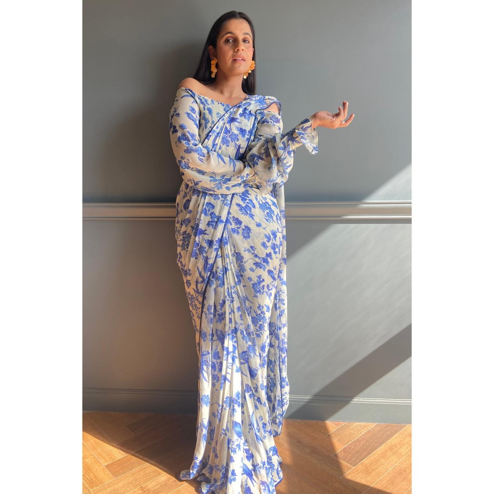 Paulmi & Harsh Gopalika Virmani Floral Print Predraped Saree with Stitched Blouse