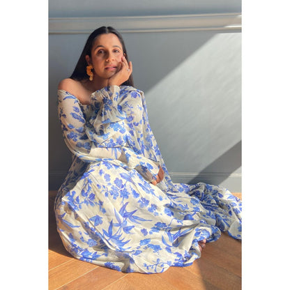 Paulmi & Harsh Gopalika Virmani Floral Print Predraped Saree with Stitched Blouse