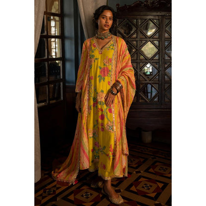 Paulmi & Harsh Women's Yellow Embroidered Kurta With Pant And Dupatta