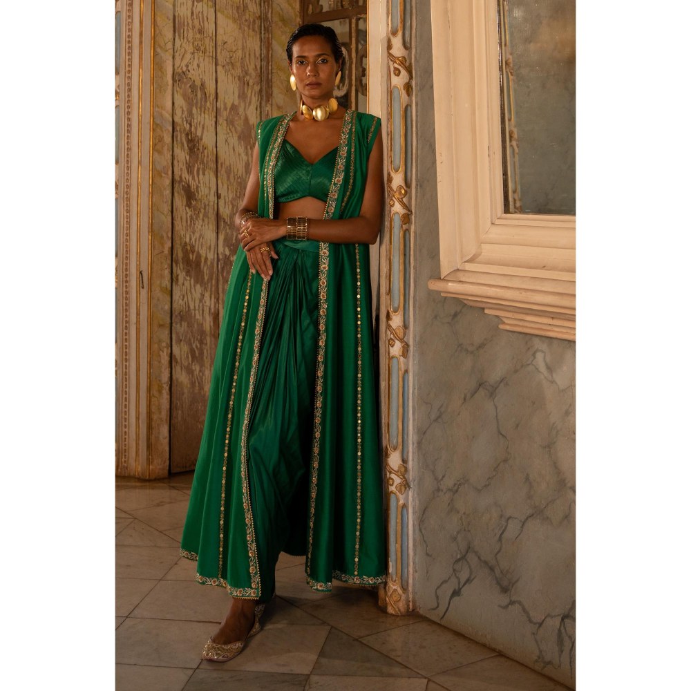 Paulmi & Harsh Green Ananya Jacket with Blouse and Skirt