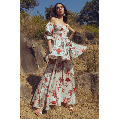 Paulmi & Harsh Off White Aditi Rao Hydari In The Aveza Peplum Set