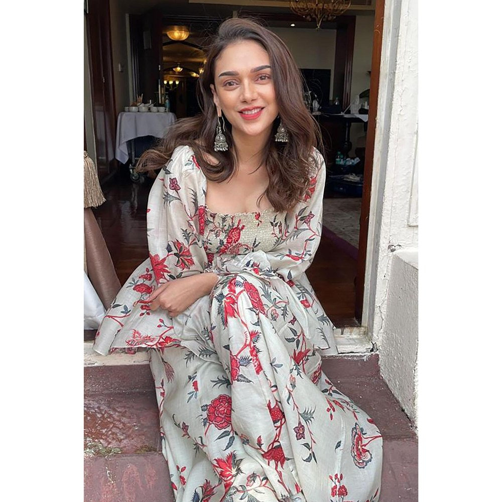 Paulmi & Harsh Off White Aditi Rao Hydari In The Aveza Peplum Set