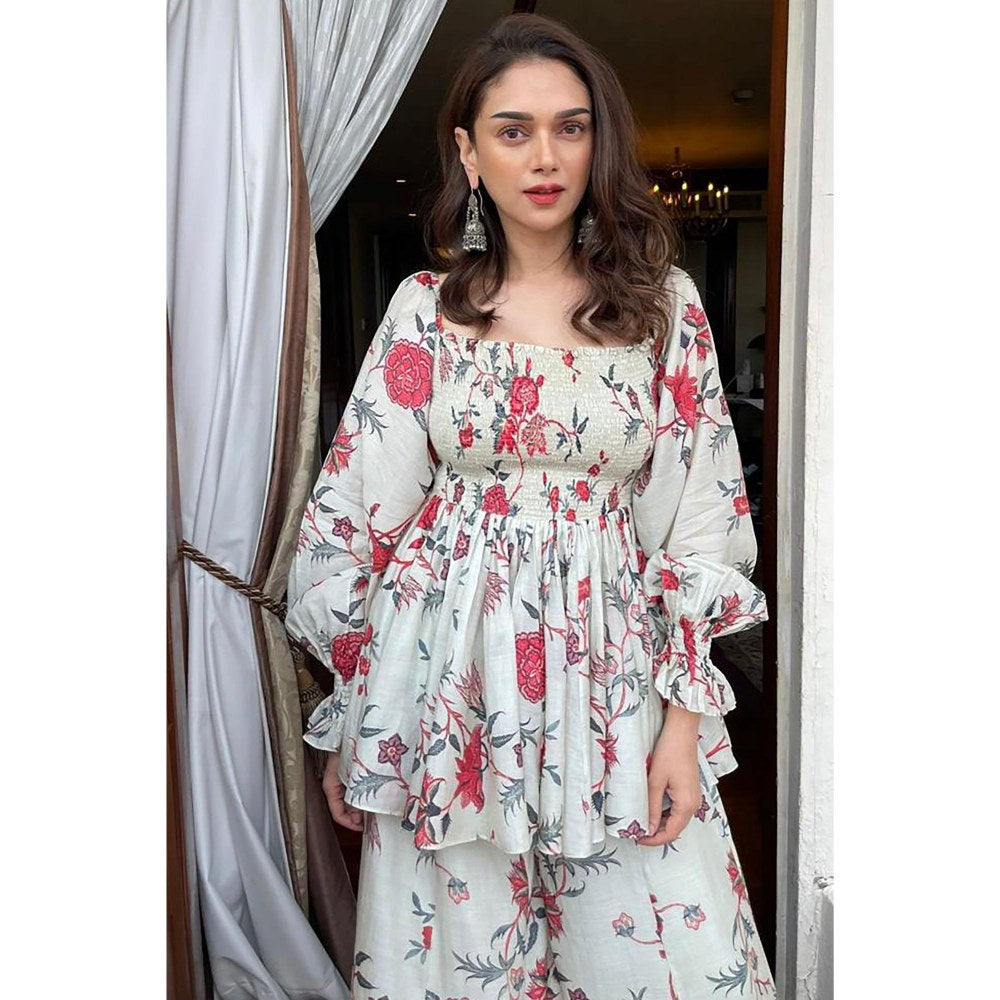Paulmi & Harsh Off White Aditi Rao Hydari In The Aveza Peplum Set
