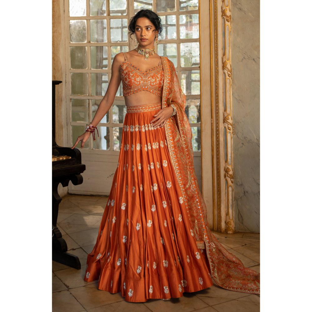 Paulmi & Harsh Nimrit Rust Lehenga with Choli and Dupatta