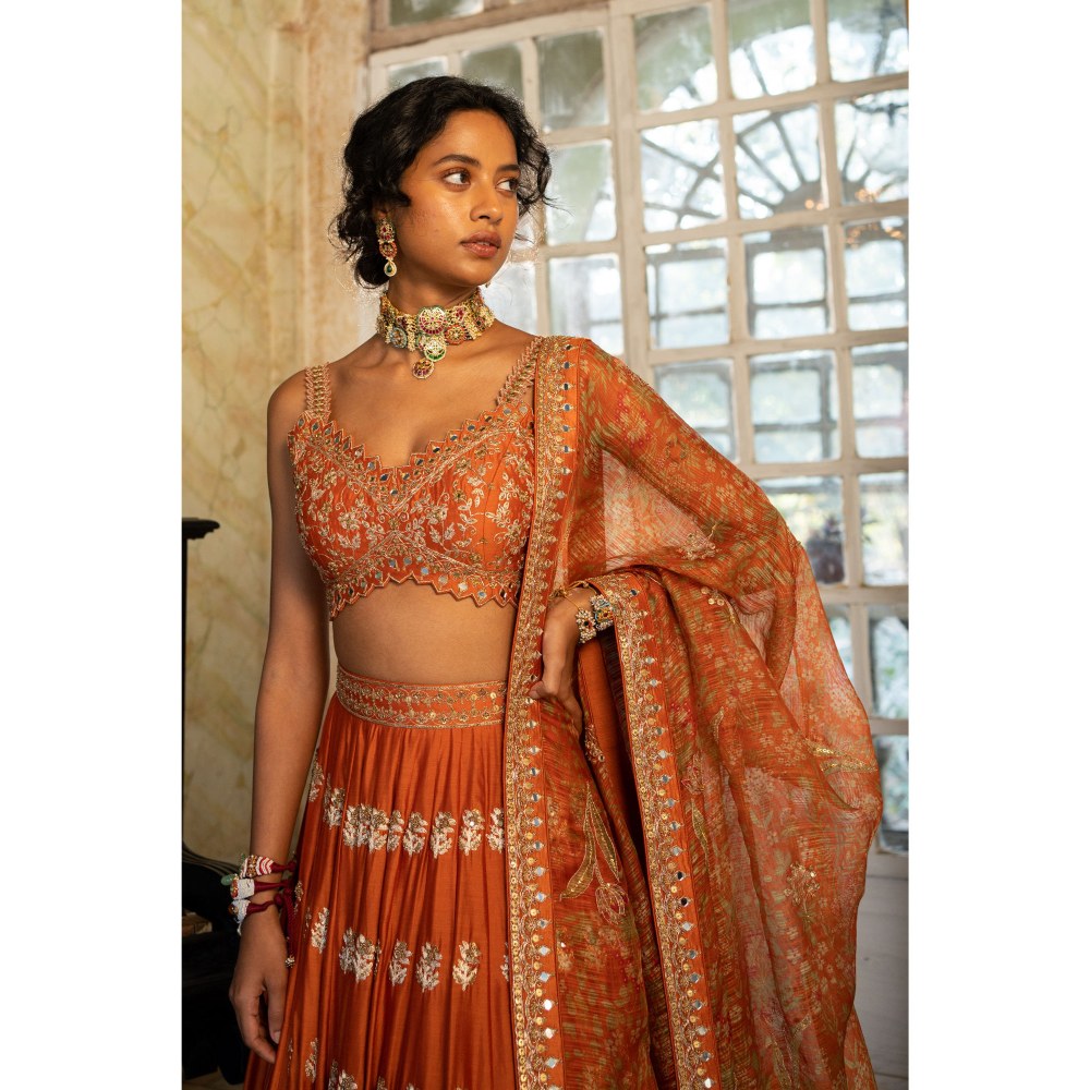 Paulmi & Harsh Nimrit Rust Lehenga with Choli and Dupatta