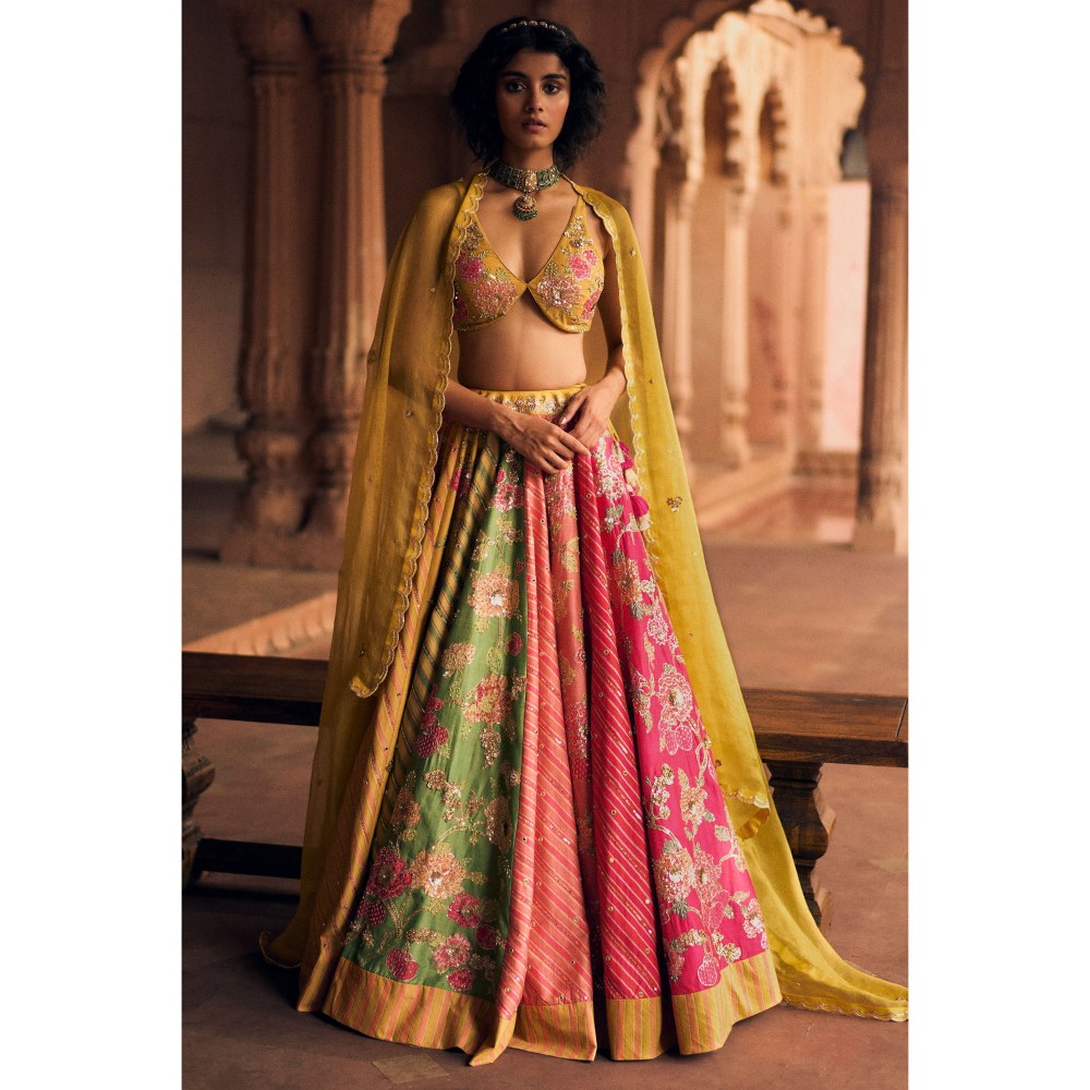 Paulmi & Harsh Bhakthi Multicolour Lehenga with Choli and Dupatta