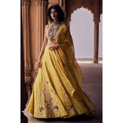 Paulmi & Harsh Sage Yellow Lehenga with Choli and Dupatta