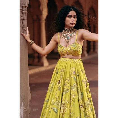 Paulmi & Harsh Rose Yellow Lehenga with Choli and Dupatta