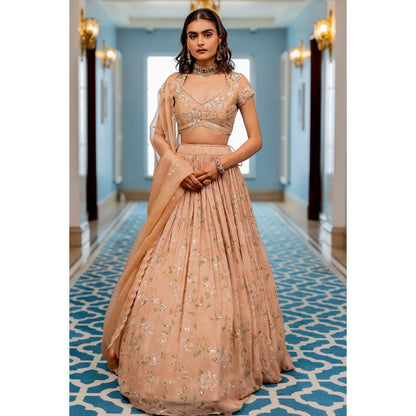 Paulmi & Harsh Ren Peach Lehenga with Choli and Dupatta