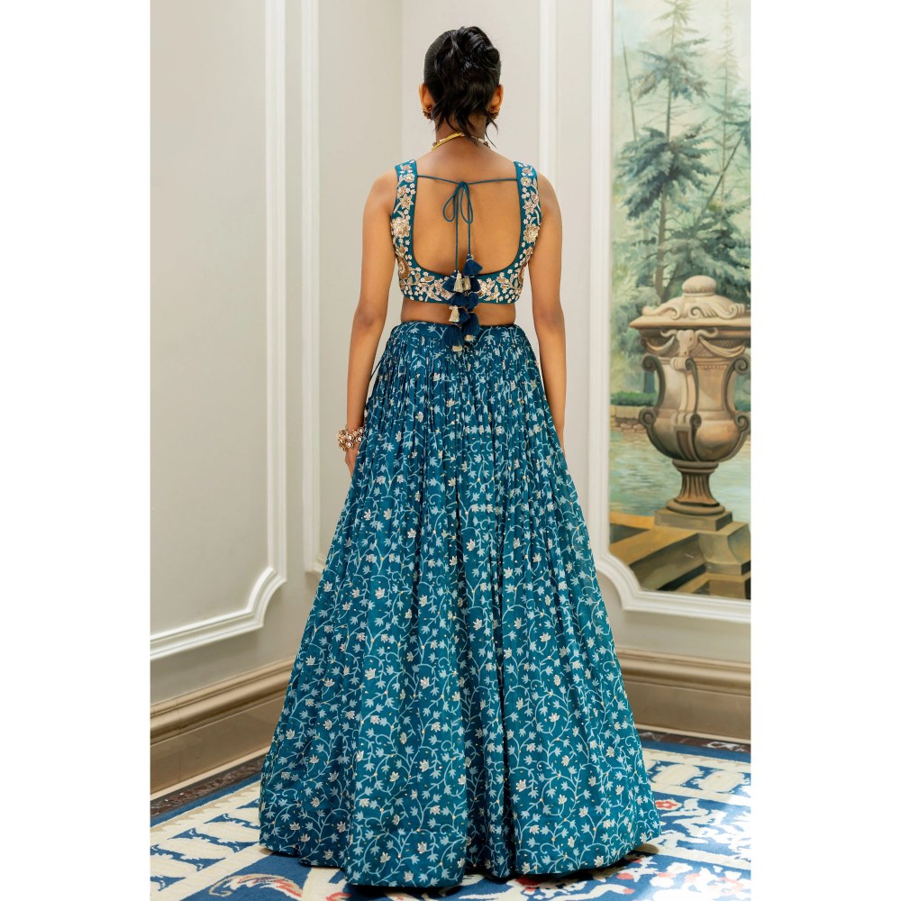 Paulmi & Harsh Kiku Teal Lehenga with Choli and Dupatta