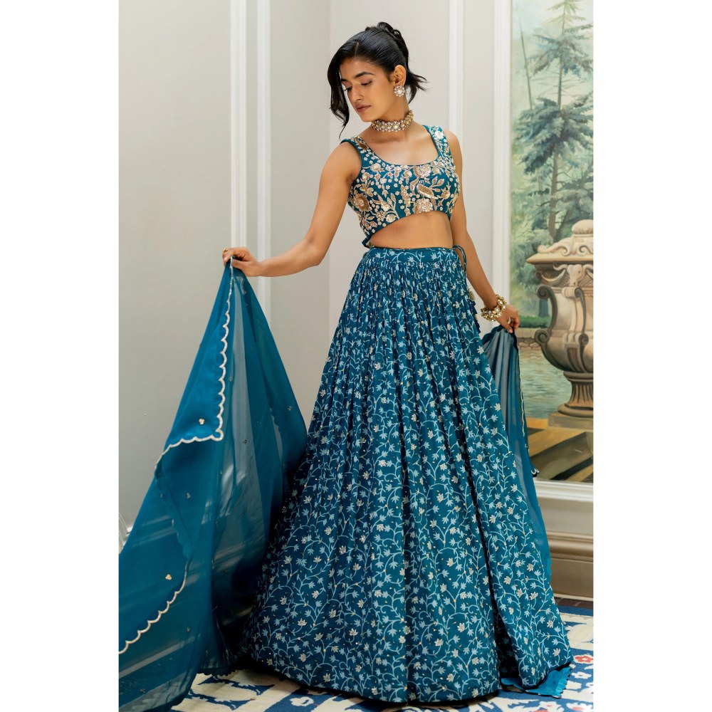 Paulmi & Harsh Kiku Teal Lehenga with Choli and Dupatta