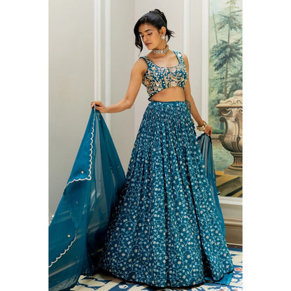 Paulmi & Harsh Kiku Teal Lehenga with Choli and Dupatta