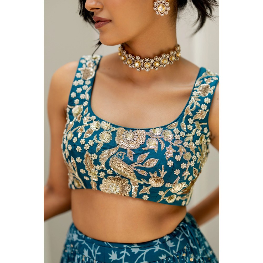 Paulmi & Harsh Kiku Teal Lehenga with Choli and Dupatta