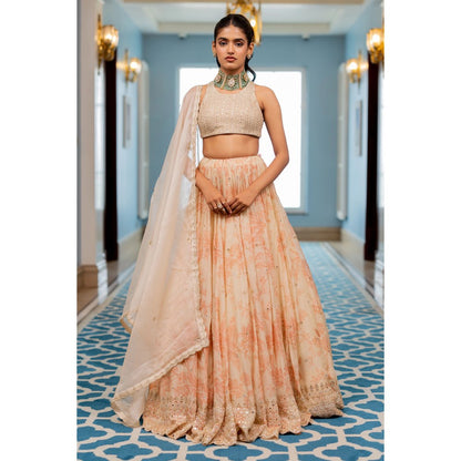 Paulmi & Harsh Saki Peach Lehenga with Choli and Dupatta