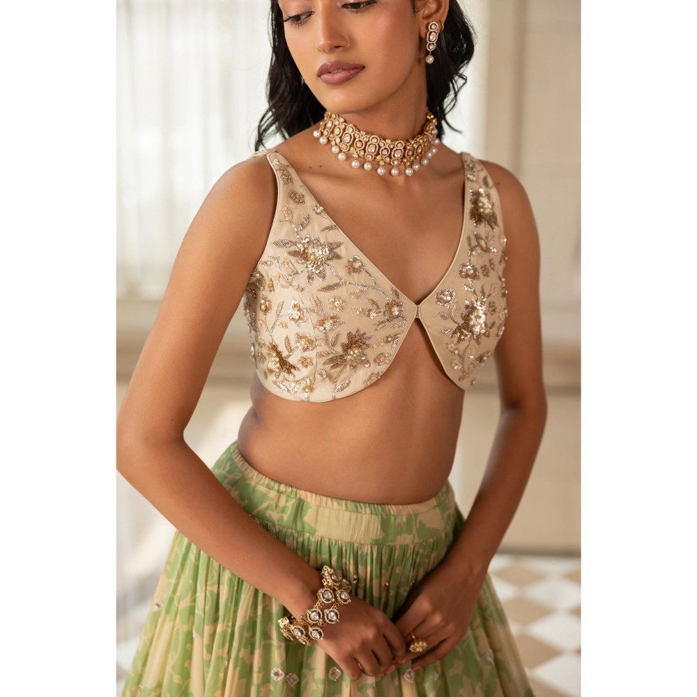 Paulmi & Harsh Akina Green Lehenga with Choli and Dupatta