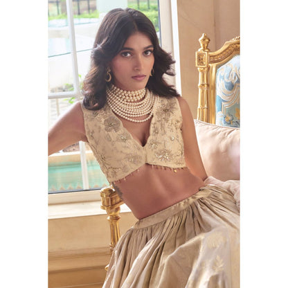 Paulmi & Harsh Aruna Off White Lehenga with Choli and Dupatta