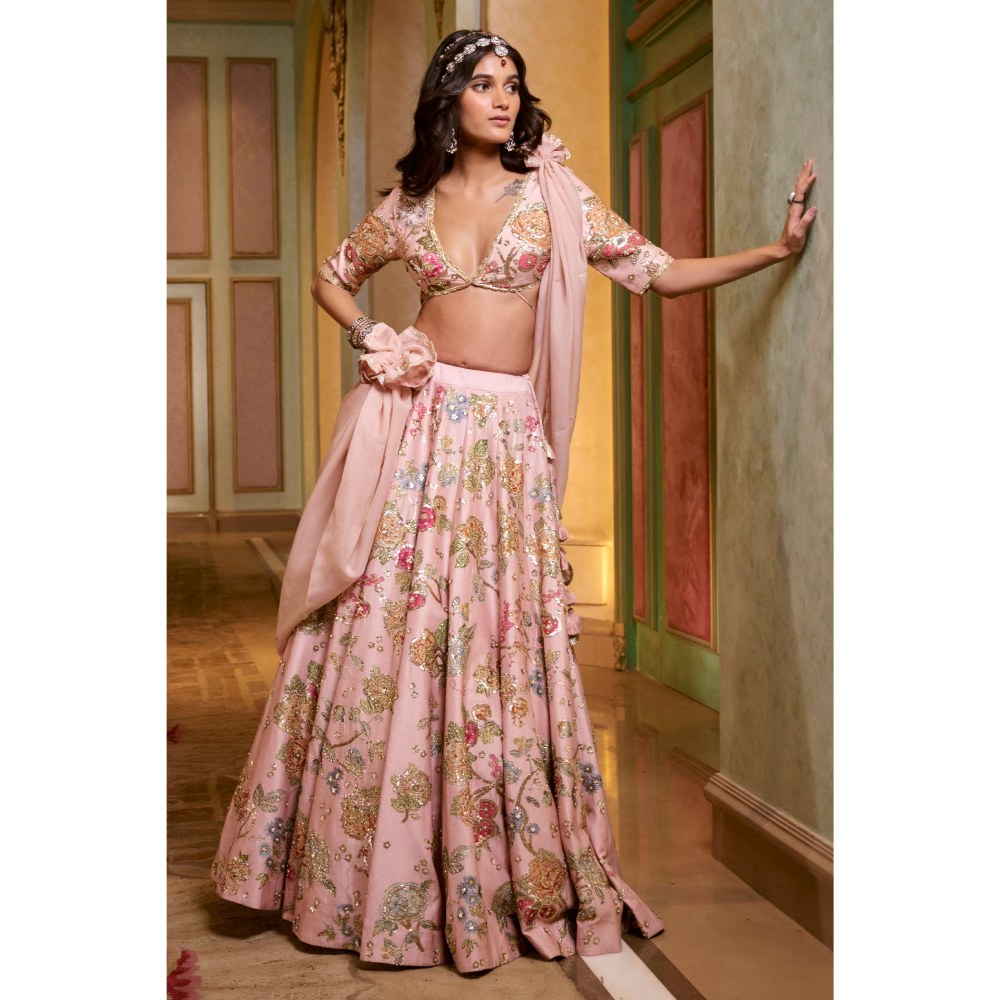 Paulmi & Harsh Lorenza Pink Lehenga with Choli and Dupatta