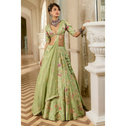 Paulmi & Harsh Aphrodite Green Lehenga with Choli and Dupatta