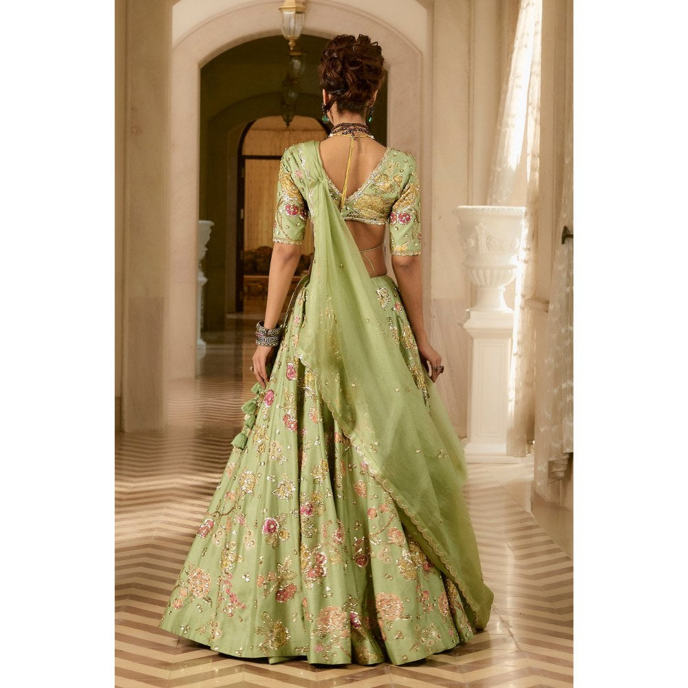 Paulmi & Harsh Aphrodite Green Lehenga with Choli and Dupatta