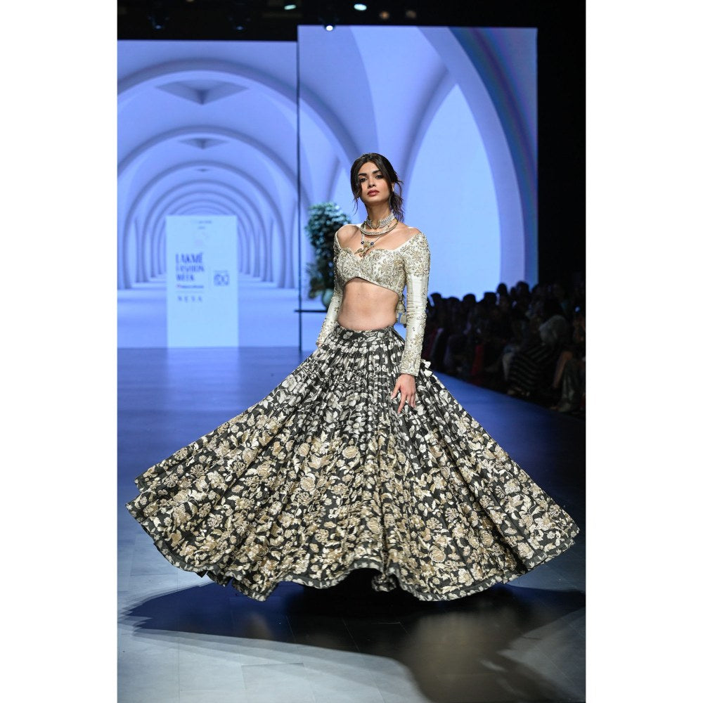 Paulmi & Harsh Athena Black Lehenga with Choli and Dupatta
