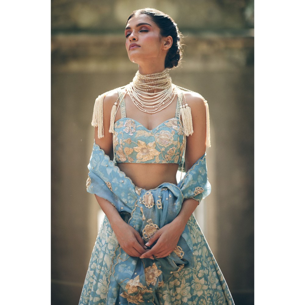 Paulmi & Harsh Vivienne Blue Lehenga with Choli and Dupatta