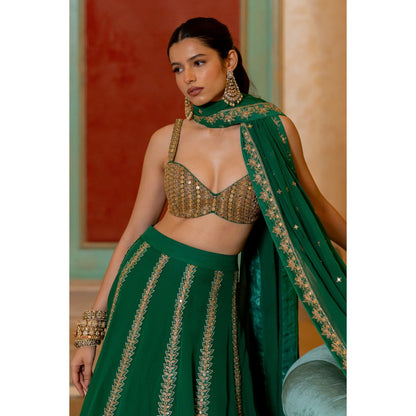 Paulmi & Harsh Kimiko Green Lehenga with Choli and Dupatta