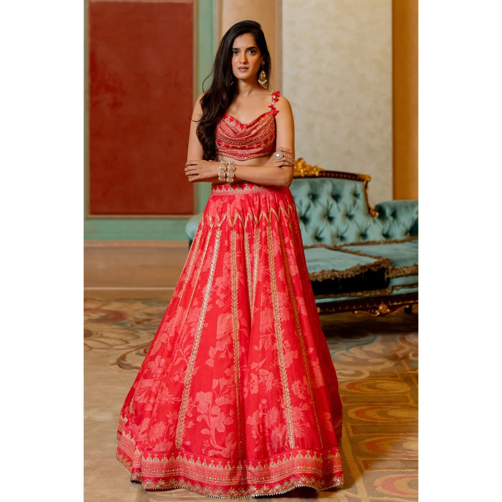 Paulmi & Harsh Zoey Red Lehenga with Choli and Dupatta