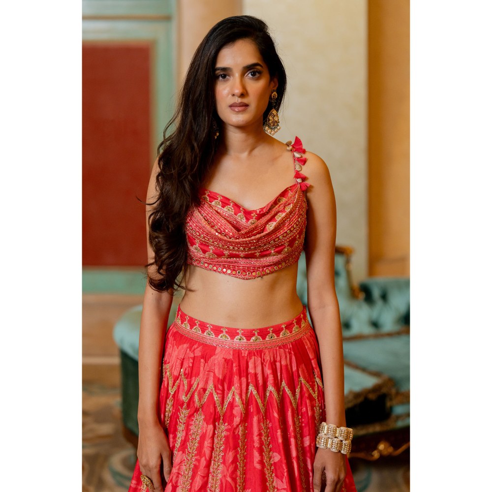Paulmi & Harsh Zoey Red Lehenga with Choli and Dupatta