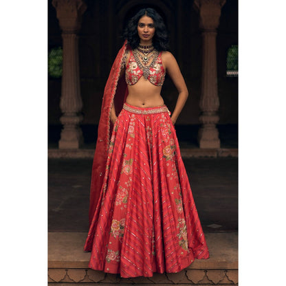 Paulmi & Harsh Oceane Red Lehenga with Choli and Dupatta