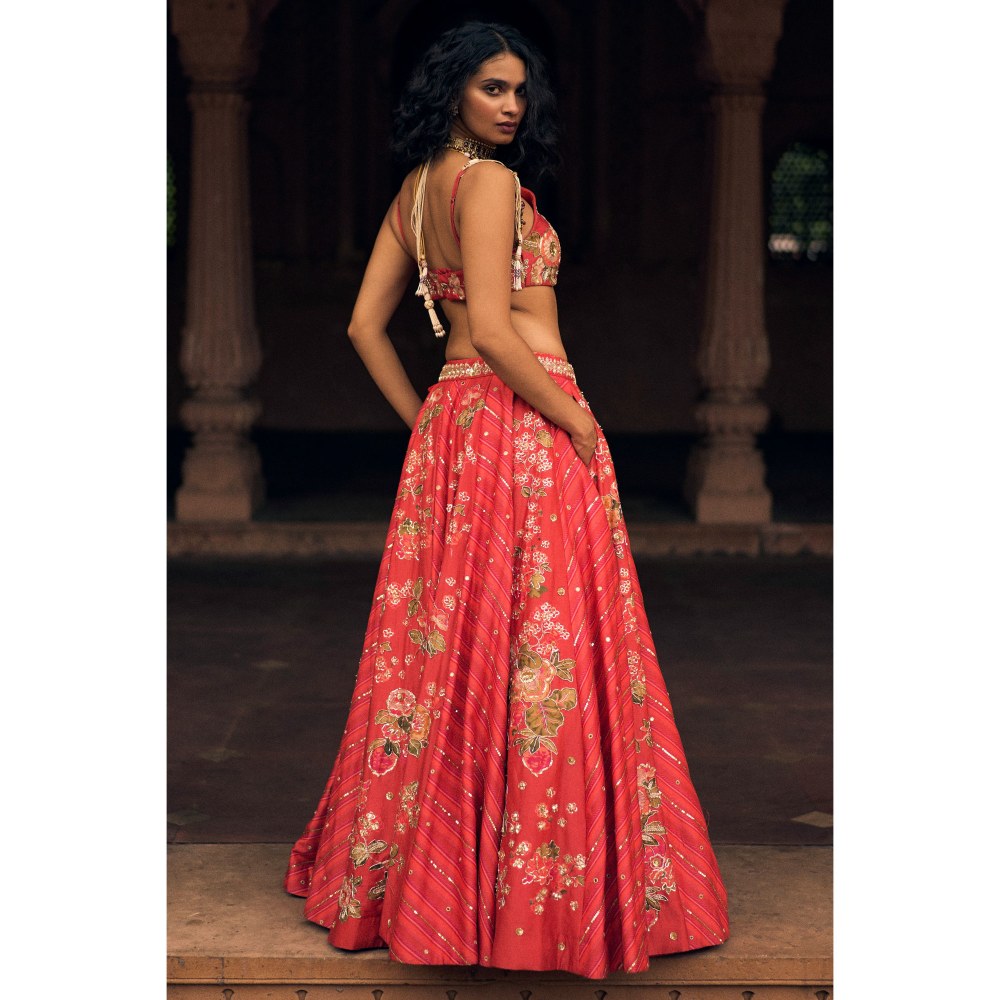 Paulmi & Harsh Oceane Red Lehenga with Choli and Dupatta