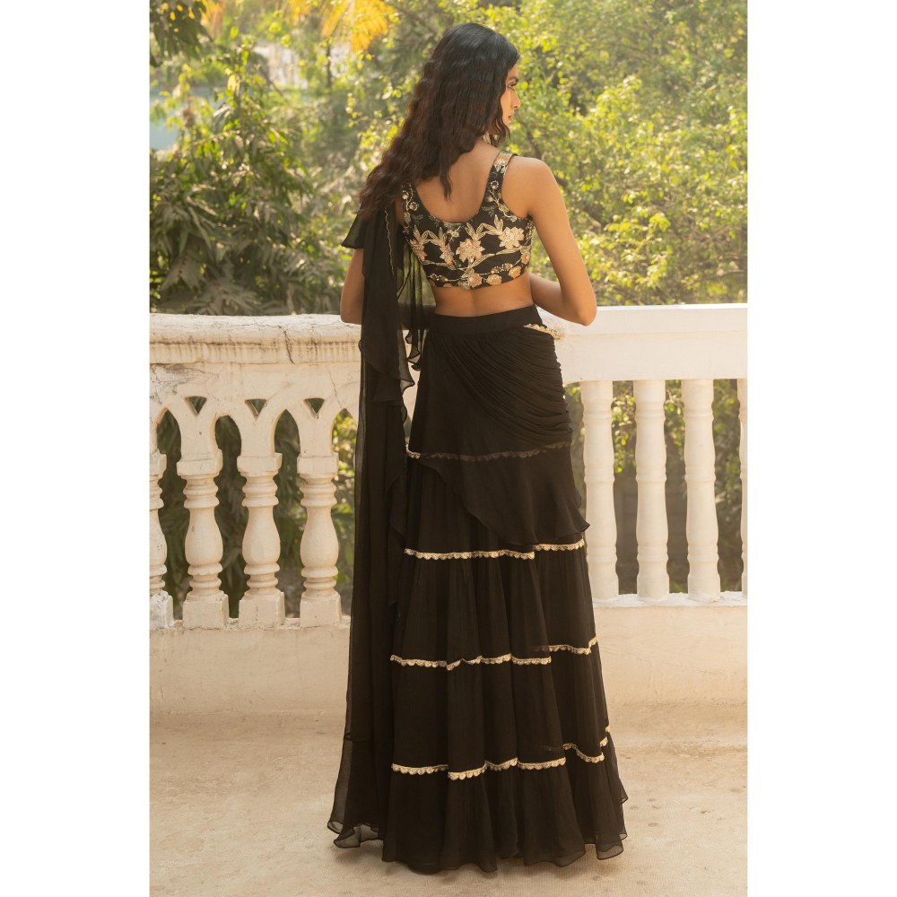 Paulmi & Harsh Black Pre Drape Saree with Stitched Blouse
