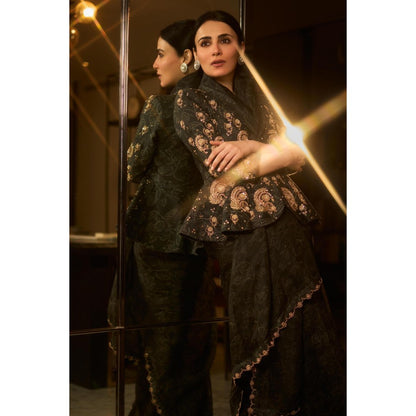 Paulmi & Harsh Black Pre Drape Saree with Top with Jacket and Petticoat