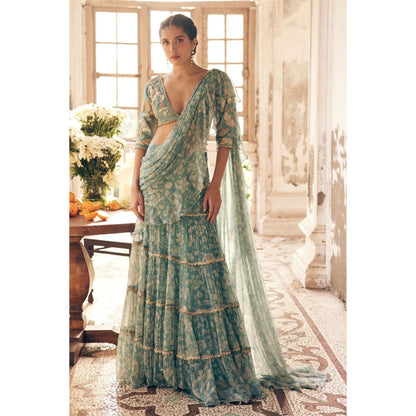 Paulmi & Harsh Blue Pre Drape Saree with Stitched Blouse