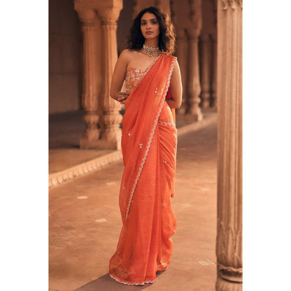 Paulmi & Harsh Orange Selah Embellished Pre Drape Saree with Stitched Blouse