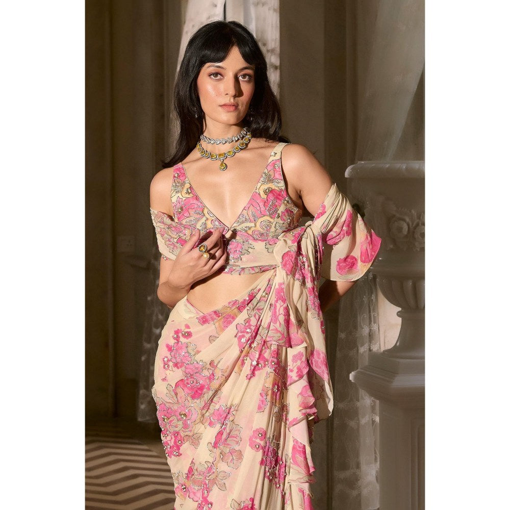 Paulmi & Harsh Pink Pre Drape Saree with Stitched Blouse