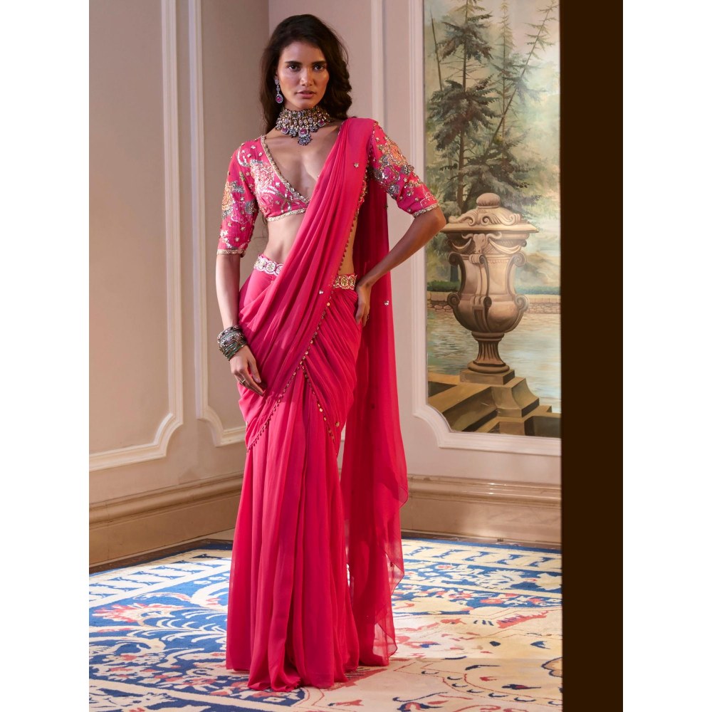 Paulmi & Harsh Pink Kaia Pre Drape Saree with Stitched Blouse and Belt
